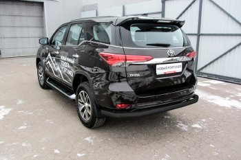 Защита заднего бампера Slitkoff (Ø 76 мм, длинная) Toyota Fortuner AN160 дорестайлинг (2015-2020)