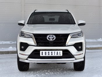 Защита переднего бампера (2 трубы Ø63, нержавейка) SLITKOFF Toyota (Тойота) Fortuner (Фортунер)  AN160 (2020-2025) AN160 рестайлинг