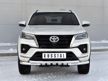 Защита переднего бампера (Ø63 мм с клыками, нержавейка) SLITKOFF Toyota Fortuner AN160 рестайлинг (2020-2025)