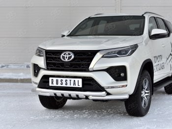 28 999 р. Защита переднего бампера (Ø63 мм с клыками, нержавейка) SLITKOFF Toyota Fortuner AN160 рестайлинг (2020-2025)  с доставкой в г. Йошкар-Ола. Увеличить фотографию 2