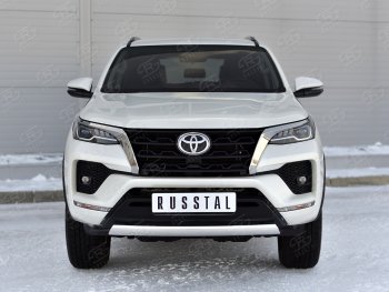 16 699 р. Защита переднего бампера (Ø75х42 мм, нержавейка) Russtal Toyota Fortuner AN160 рестайлинг (2020-2025)  с доставкой в г. Йошкар-Ола. Увеличить фотографию 2