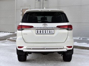 Защита заднего бампера (Ø76 и 42 мм, нержавейка) SLITKOFF Toyota (Тойота) Fortuner (Фортунер)  AN160 (2020-2025) AN160 рестайлинг