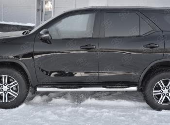 24 549 р. Защита порогов (Ø76 мм, с проступью) SLITKOFF  Toyota Fortuner  AN160 (2020-2025) рестайлинг (торцы со скосами 45°, полированная нержавейка)  с доставкой в г. Йошкар-Ола. Увеличить фотографию 2