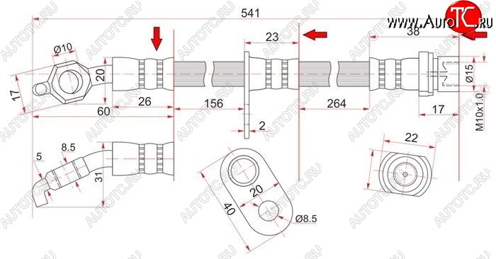 849 р. Тормозной шланг SAT (передний)  Toyota Harrier  XU10 - Mark 2  Qualis  с доставкой в г. Йошкар-Ола