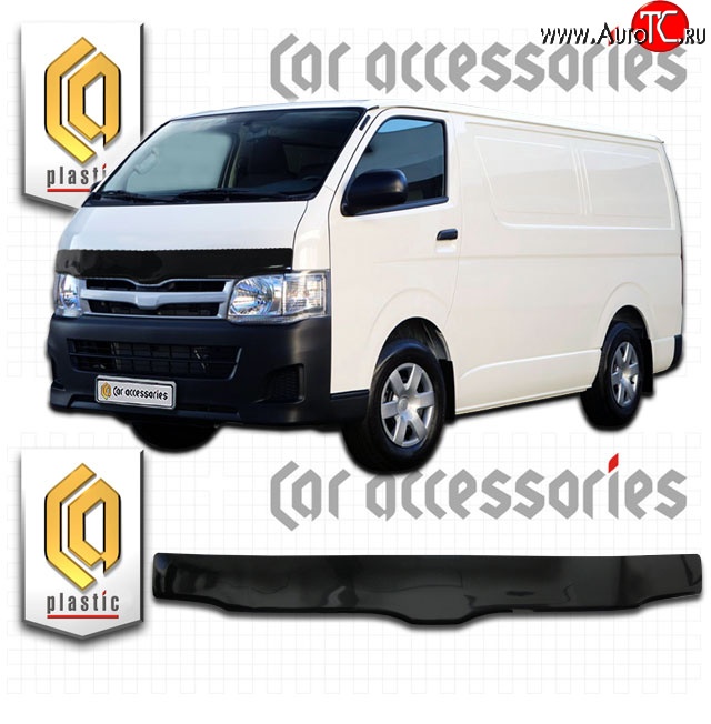 2 999 р. Дефлектор капота CA Plastic (левый руль, широкая кабина) Toyota Hiace H200 минивэн (Япония) дорестайлинг  (2004-2007) (Classic черный, Без надписи)  с доставкой в г. Йошкар-Ола