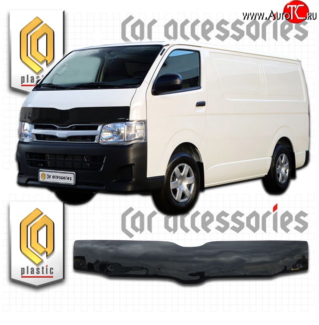 2 199 р. Дефлектор капота CA-Plastic (правый руль)  Toyota Hiace  H200 (2004-2017) минивэн (Япония) дорестайлинг , минивэн (Япония) 1-ый рестайлинг, минивэн (Япония) 2-ой рестайлинг, минивэн (Япония) 3-ий рестайлинг (Classic черный, Без надписи)  с доставкой в г. Йошкар-Ола