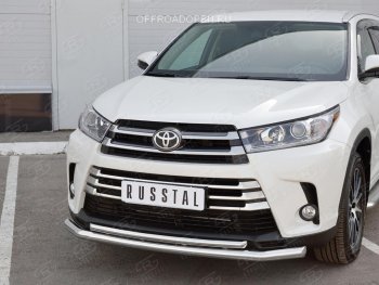 Защита переднего бампера (2 трубы Ø63 и 42 мм, нержавейка) SLITKOFF Toyota (Тойота) Highlander (Хайлэндер)  XU50 (2013-2017) XU50 дорестайлинг