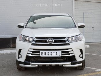 26 899 р. Защита переднего бампера (2 трубы Ø63 мм, нержавейка) SLITKOFF  Toyota Highlander  XU50 (2013-2017) дорестайлинг  с доставкой в г. Йошкар-Ола. Увеличить фотографию 2