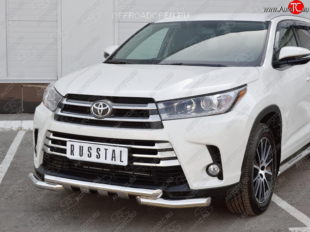 26 899 р. Защита переднего бампера (2 трубы Ø63 мм, нержавейка) SLITKOFF  Toyota Highlander  XU50 (2013-2017) дорестайлинг  с доставкой в г. Йошкар-Ола