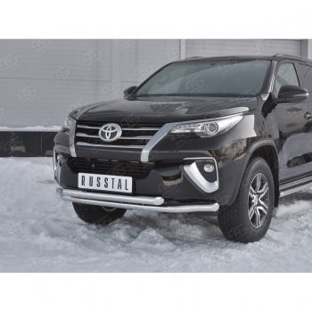 26 499 р. Защита переднего бампера (2 трубыØ63 мм, нержавейка) SLITKOFF  Toyota Highlander  XU50 (2013-2017) дорестайлинг  с доставкой в г. Йошкар-Ола. Увеличить фотографию 2