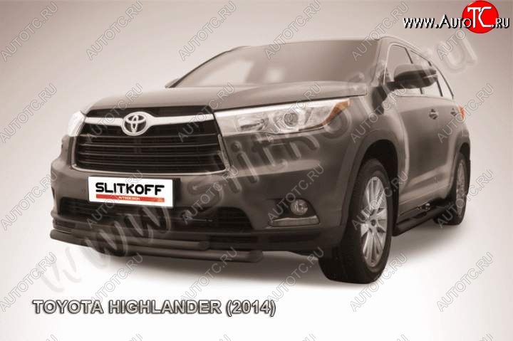 9 999 р. Защита переднего бампер Slitkoff  Toyota Highlander  XU50 (2013-2017) дорестайлинг (Цвет: серебристый)  с доставкой в г. Йошкар-Ола