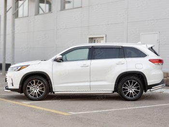 Широкая защита порогов с трубой диаметром 42 мм SLITKOFF v2 Toyota Highlander XU50 дорестайлинг (2013-2017)