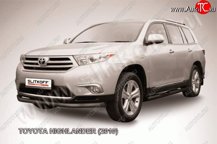 9 099 р. защита переднего бампера Slitkoff Toyota Highlander XU40 рестайлинг (2010-2013) (Цвет: серебристый)  с доставкой в г. Йошкар-Ола