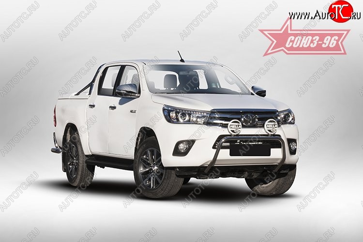 13 589 р. Защита переднего бампера под ПТФ Souz-96 (d42) Toyota Hilux AN120 дорестайлинг (2016-2020)  с доставкой в г. Йошкар-Ола