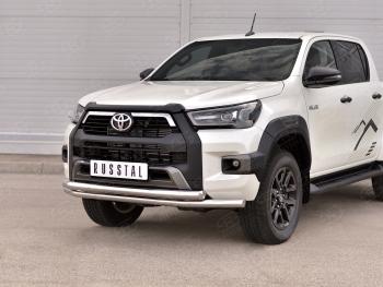 22 299 р. Защита переднего бампера (2 трубы Ø63 мм, нержавейка, BLACK ONYX) SLITKOFF  Toyota Hilux  AN120 (2020-2025) 2-ой рестайлинг  с доставкой в г. Йошкар-Ола. Увеличить фотографию 3