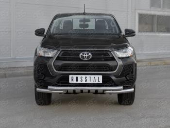 Защита переднего бампера (Ø63 мм с клыками) SLITKOFF Toyota (Тойота) Hilux (Хайлюкс)  AN120 (2020-2025) AN120 2-ой рестайлинг