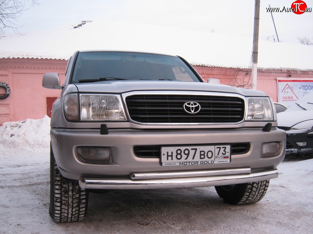 22 999 р. Защита переднего бампера (2 трубыØ76 и 42 мм, нержавейка) SLITKOFF Toyota Land Cruiser 100 дорестайлинг (1998-2002)  с доставкой в г. Йошкар-Ола