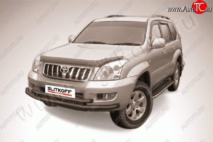 11 799 р. Защита переднего бампер Slitkoff Toyota Land Cruiser Prado J120 (2002-2009) (Цвет: серебристый)  с доставкой в г. Йошкар-Ола