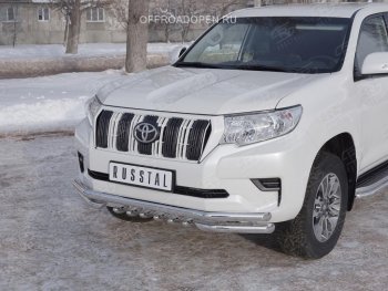 30 999 р. Защита переднего бампера (Ø63 мм c зубами Ø42, нержавейка) SLITKOFF Toyota Land Cruiser Prado J150 2-ой рестайлинг (2017-2020)  с доставкой в г. Йошкар-Ола. Увеличить фотографию 2