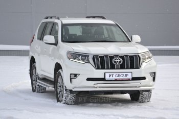 31 549 р. Защита переднего бампера двойная из труб d63/63 мм Petroil Tuning Toyota Land Cruiser Prado J150 2-ой рестайлинг (2017-2020) (Нержавеющая полированная сталь)  с доставкой в г. Йошкар-Ола. Увеличить фотографию 2