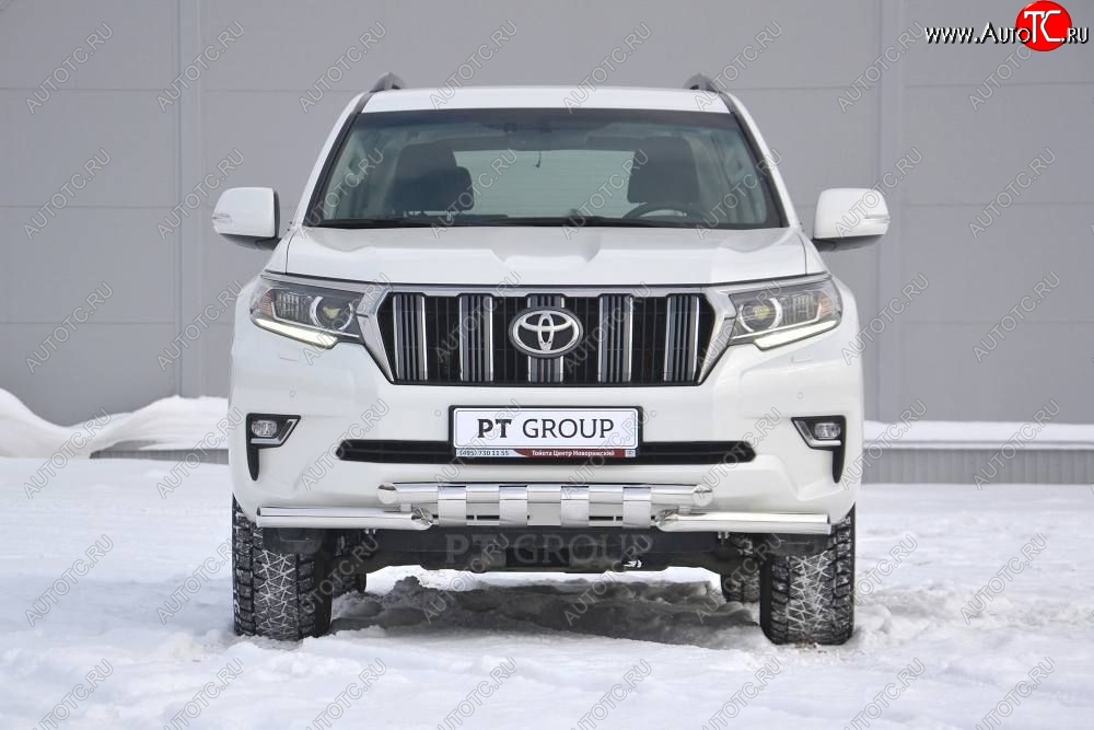 34 999 р. Защита переднего бампера на Petroil Tuning (диаметр 63 и 63) Toyota Land Cruiser Prado J150 2-ой рестайлинг (2017-2020) (Нержавеющая полированная сталь)  с доставкой в г. Йошкар-Ола