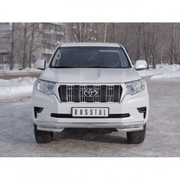 26 499 р. Защита переднего бампера (Ø63 мм с углами, нержавейка) SLITKOFF Toyota Land Cruiser Prado J150 2-ой рестайлинг (2017-2020)  с доставкой в г. Йошкар-Ола. Увеличить фотографию 3