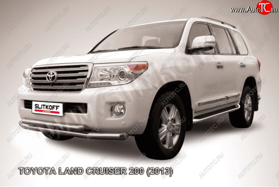 21 349 р. Защита переднего бампера Slitkoff (Ø76 и 57 мм)  Toyota Land Cruiser  200 (2012-2015) 1-ый рестайлинг (Нержавейка полированная)  с доставкой в г. Йошкар-Ола