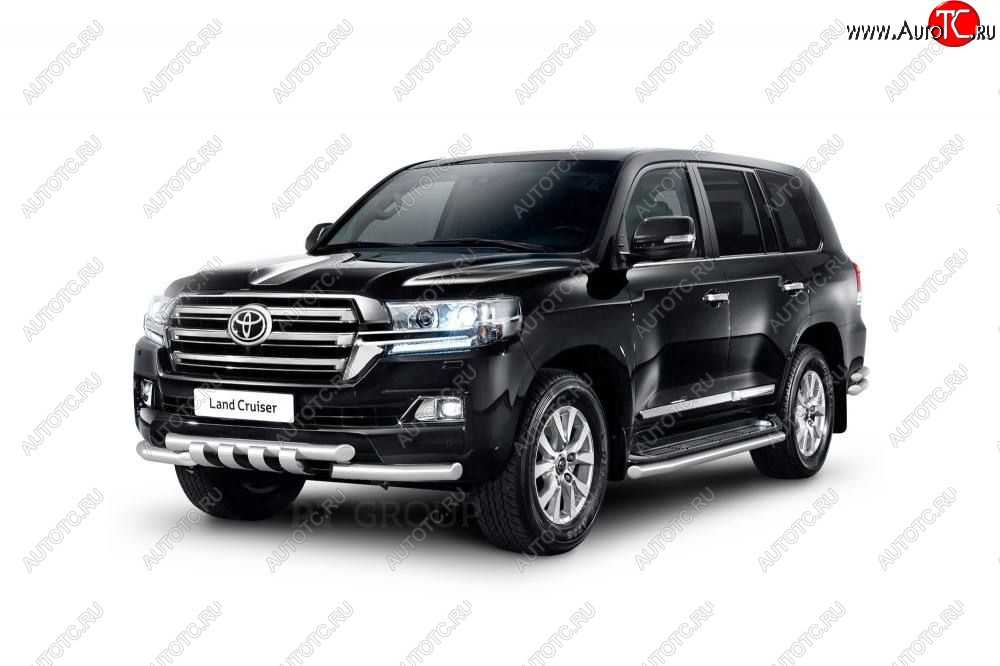 30 999 р. Защита порогов из трубы Ø63 Petroil Tuning Toyota Land Cruiser 200 2-ой рестайлинг (2015-2021) (Нержавеющая полированная сталь)  с доставкой в г. Йошкар-Ола