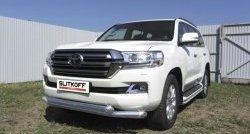 22 199 р. Двойная защита переднего бампера из труб диаметром по 76 мм Slitkoff Toyota Land Cruiser 200 2-ой рестайлинг (2015-2021) (Цвет: нержавеющая полированная сталь)  с доставкой в г. Йошкар-Ола. Увеличить фотографию 1