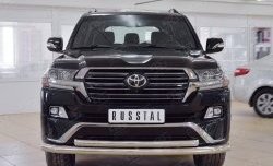 Защита переднего бампера (2 трубыØ76 и 63 мм, нержавейка) SLITKOFF Toyota (Тойота) Land Cruiser (Лэнд)  200 (2015-2021) 200 2-ой рестайлинг