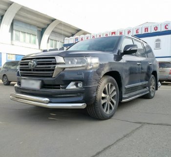 20 449 р. Защита переднего бампера (2 трубыØ76 и 63 мм, нержавейка) SLITKOFF Toyota Land Cruiser 200 2-ой рестайлинг (2015-2021)  с доставкой в г. Йошкар-Ола. Увеличить фотографию 2