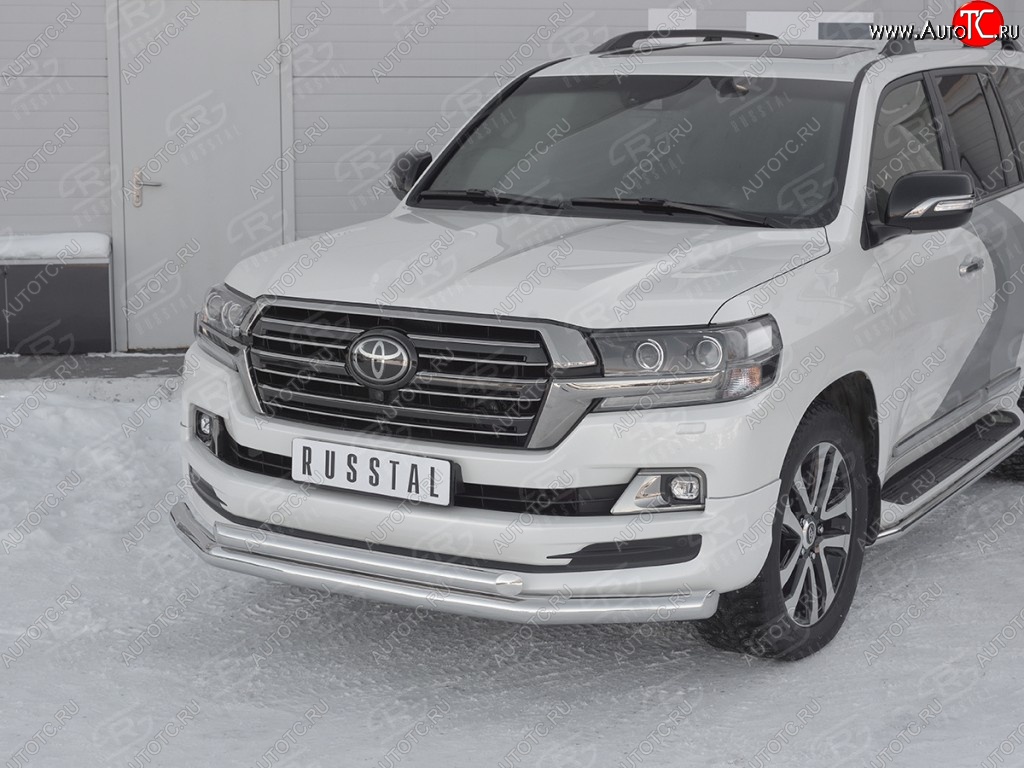 20 449 р. Защита переднего бампера (2 трубыØ76 и 63 мм, нержавейка) SLITKOFF Toyota Land Cruiser 200 2-ой рестайлинг (2015-2021)  с доставкой в г. Йошкар-Ола