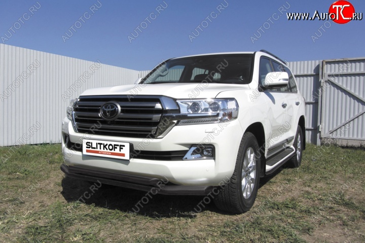 14 949 р. Защита переднего бампер Slitkoff  Toyota Land Cruiser  200 (2015-2021) 2-ой рестайлинг (Цвет: серебристый)  с доставкой в г. Йошкар-Ола