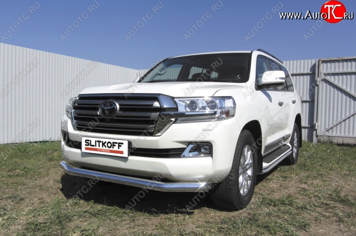 14 099 р. Одинарная защита переднего бампера диаметром 57 мм Slitkoff Toyota Land Cruiser 200 2-ой рестайлинг (2015-2021) (Цвет: нержавеющая полированная сталь)  с доставкой в г. Йошкар-Ола