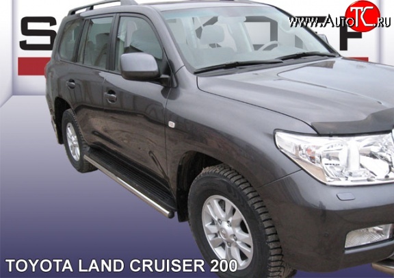 14 599 р. Защита штатных порогов из круглой трубы диаметром 57 мм Slitkoff Toyota Land Cruiser 200 дорестайлинг (2007-2012) (Цвет: нержавеющая полированная сталь)  с доставкой в г. Йошкар-Ола