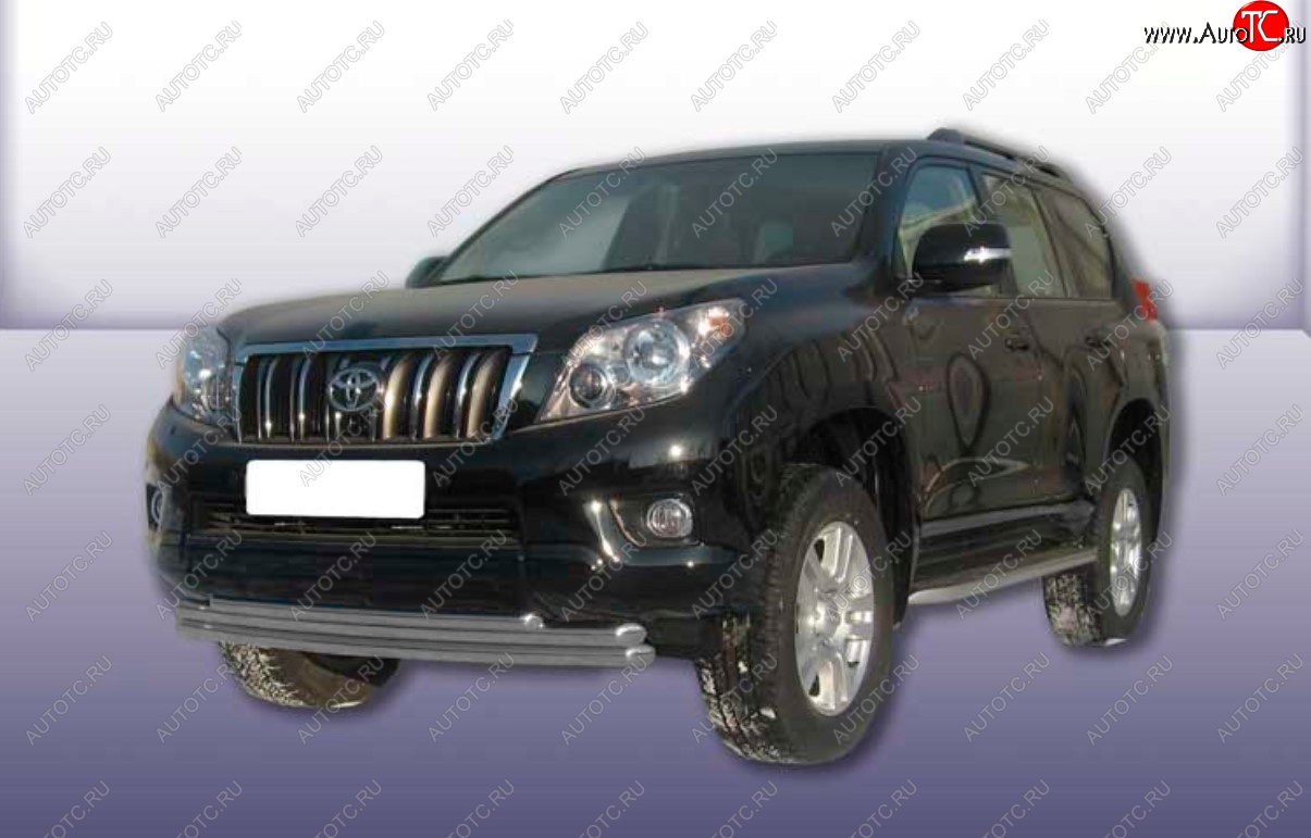 13 949 р. Защита переднего бампера Slitkoff (Ø 57+Ø 57+Ø 42, тройная).  Toyota Land Cruiser Prado  J150 (2009-2013) дорестайлинг (Сталь с полимерным покрытием. Цвет: серебристый)  с доставкой в г. Йошкар-Ола