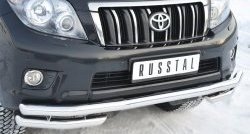 26 549 р. Защита переднего бампера (Ø63 мм с углами, нержавейка) SLITKOFF Toyota Land Cruiser Prado J150 дорестайлинг (2009-2013)  с доставкой в г. Йошкар-Ола. Увеличить фотографию 2