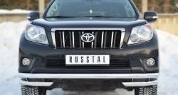 Защита переднего бампера (Ø63 мм с углами, нержавейка) SLITKOFF Toyota Land Cruiser Prado J150 дорестайлинг (2009-2013)