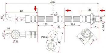 Тормозной шланг 4WD SAT (передний, левый)  LiteAce  R40,50, Town Ace  3