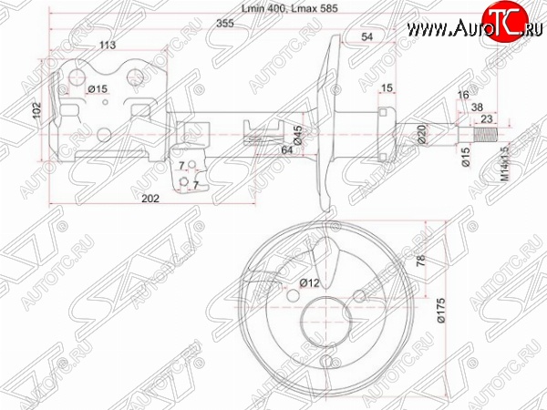 3 899 р. Левый амортизатор передний SAT Toyota Prius XW20 дорестайлинг (2003-2005)  с доставкой в г. Йошкар-Ола