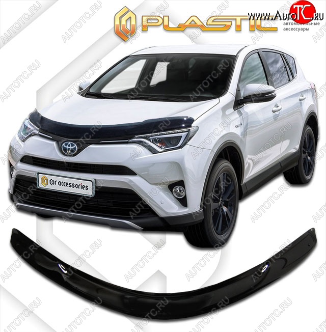 2 099 р. Дефлектор капота CA-Plastic  Toyota RAV4  XA40 (2015-2019) 5 дв. рестайлинг (Classic черный, Без надписи)  с доставкой в г. Йошкар-Ола