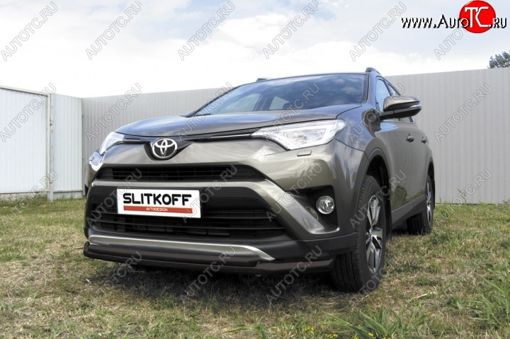 10 649 р. Защита переднего бампер Slitkoff Toyota RAV4 XA40 5 дв. рестайлинг (2015-2019) (Цвет: серебристый)  с доставкой в г. Йошкар-Ола