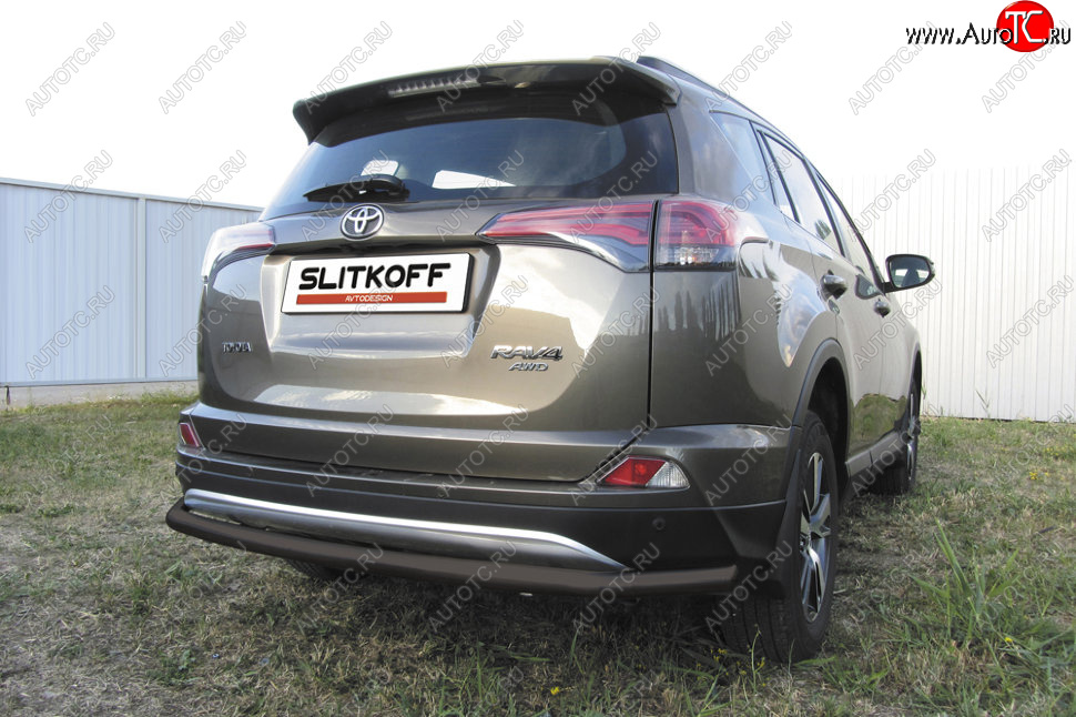 8 199 р. Защита заднего бампера Slitkoff (Ø57 мм, длинная)  Toyota RAV4  XA40 (2015-2019) 5 дв. рестайлинг (Сталь с полимерным покрытием в цвет: черный)  с доставкой в г. Йошкар-Ола