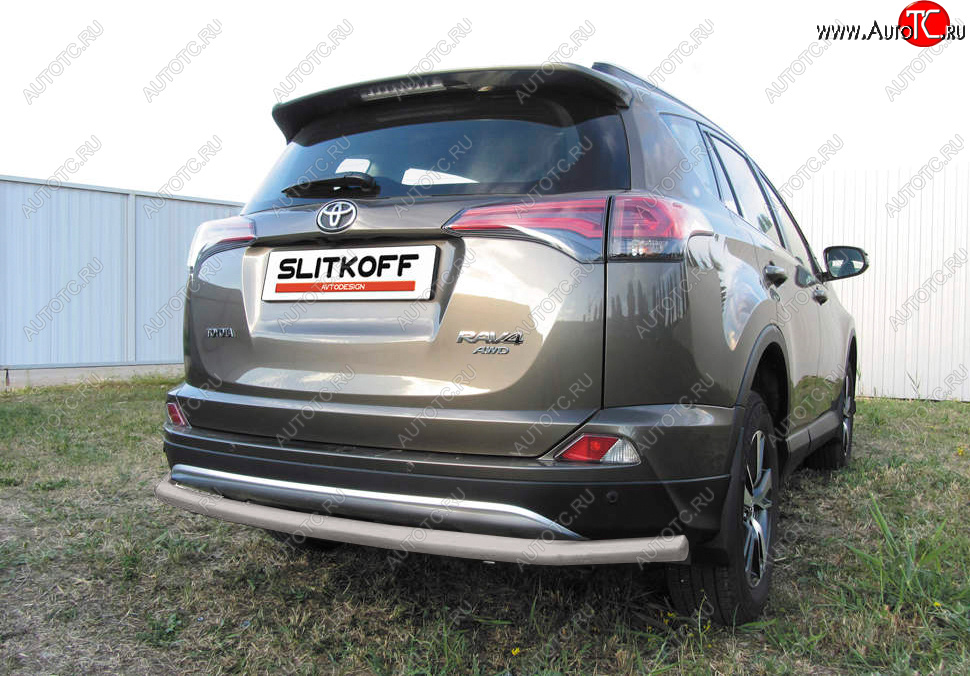 8 999 р. Защита заднего бампера Slitkoff (Ø57 мм, длинная)  Toyota RAV4  XA40 (2015-2019) 5 дв. рестайлинг (Сталь с полимерным покрытием в цвет: серебристый)  с доставкой в г. Йошкар-Ола