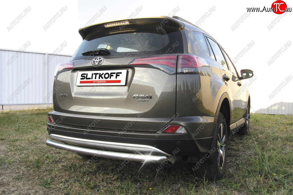 8 999 р. Защита заднего бампера Slitkoff (Ø57 мм, радиусная)  Toyota RAV4  XA40 (2015-2019) 5 дв. рестайлинг (Нержавейка полированная)  с доставкой в г. Йошкар-Ола