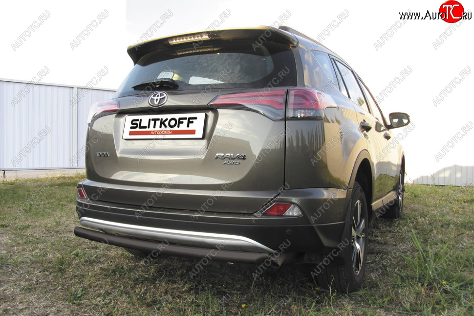 6 999 р. Защита заднего бампера Slitkoff (Ø57 мм, радиусная)  Toyota RAV4  XA40 (2015-2019) 5 дв. рестайлинг (Сталь с полимерным покрытием в цвет: черный)  с доставкой в г. Йошкар-Ола