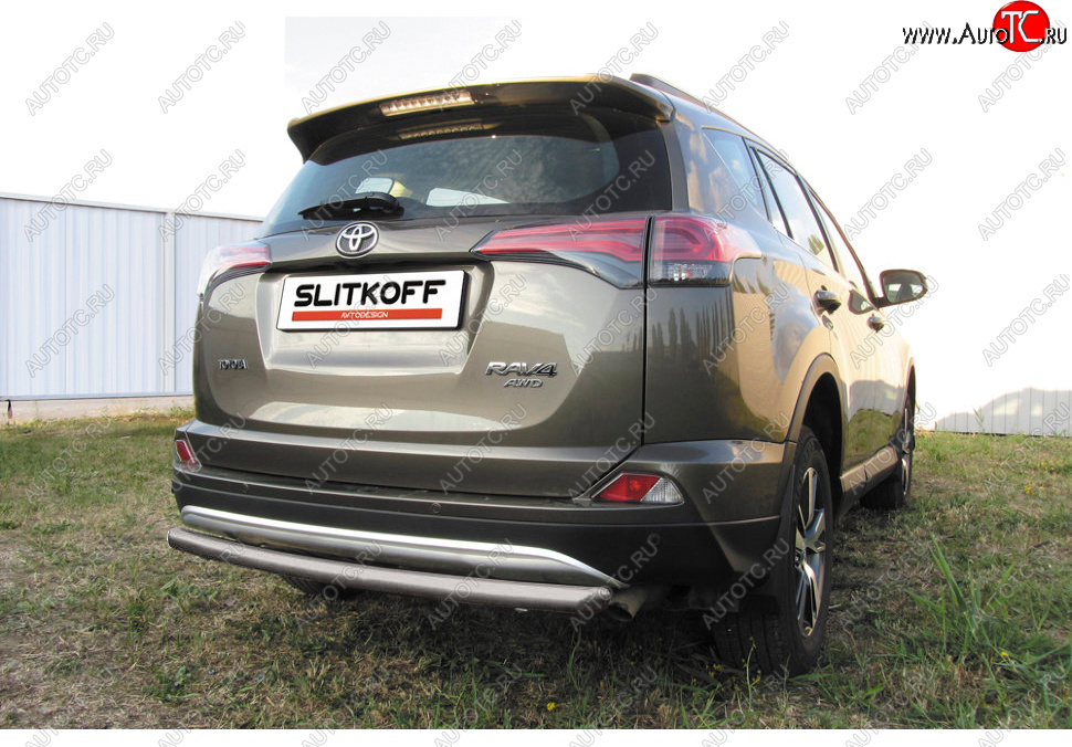 6 999 р. Защита заднего бампера Slitkoff (Ø57 мм, радиусная)  Toyota RAV4  XA40 (2015-2019) 5 дв. рестайлинг (Сталь с полимерным покрытием в цвет: серебристый)  с доставкой в г. Йошкар-Ола