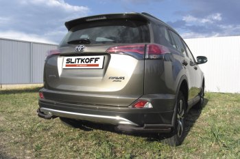 10 849 р. Защита заднего бампера Slitkoff (d57 и 42 мм, уголки)  Toyota RAV4  XA40 (2015-2019) 5 дв. рестайлинг (Нержавейка полированная)  с доставкой в г. Йошкар-Ола. Увеличить фотографию 2