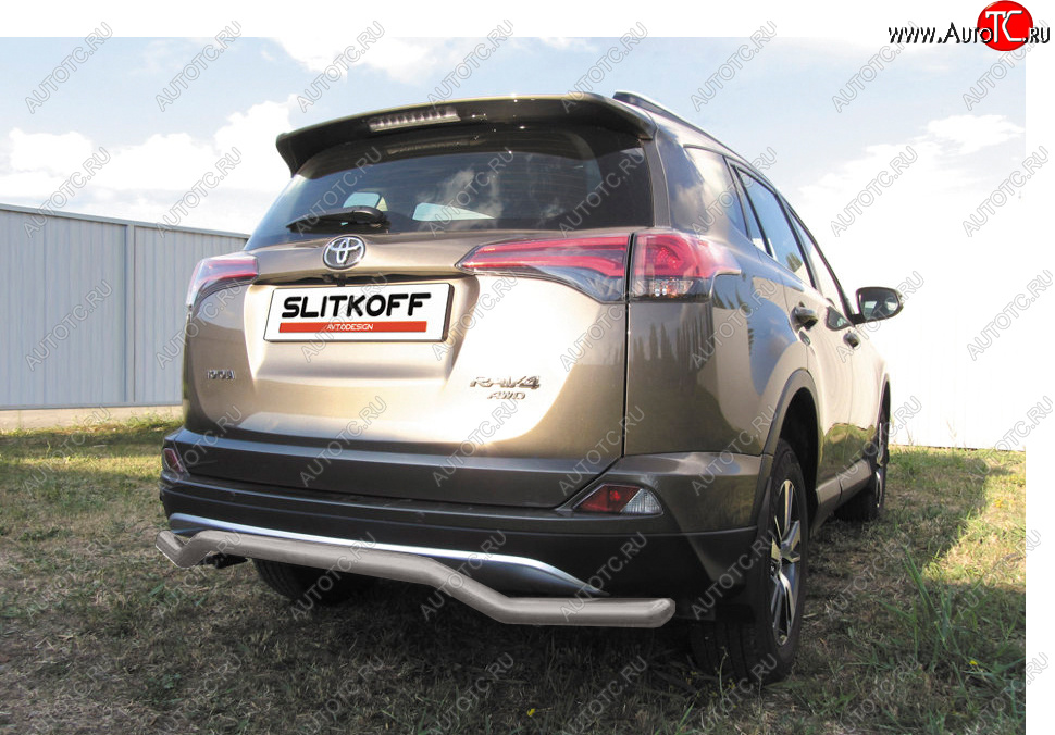 7 749 р. Защита заднего бампера Slitkoff (Ø57 мм, волна)  Toyota RAV4  XA40 (2015-2019) 5 дв. рестайлинг (Сталь с полимерным покрытием в цвет: серебристый)  с доставкой в г. Йошкар-Ола