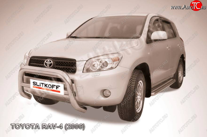 33 649 р. Защита переднего бампера Slitkoff (Ø76 мм, низкая) Toyota RAV4 XA305 5 дв. дорестайлинг (2005-2009) (Нержавейка полированная)  с доставкой в г. Йошкар-Ола